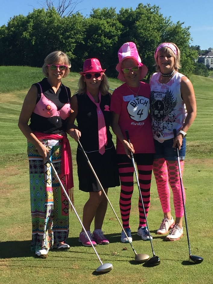 (From left) Kathy Barrs, Liz Rice, Rose Evans, and Annie Bourbeau reprised Golf Fore the Girls costumes from previous years