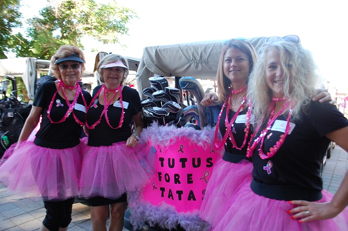 (From left) Diane Bickley, Leslie Caswell, Michelle Whaley, and Karen Thorn wear their tutus for tatas.