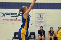 Gabby Arsenault taking a penalty shot at OFSAA with the Hoyas girls basketball team (Photo by Cheyenne Wood)