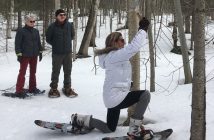 Axe throwing is an activity that can be done year-round - even on snowshoes (supplied photo)