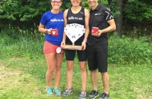The SportLab's Dr. Keirstyn Moran (left, swim), Dr. Katherine Ahokas (run), and Dr. Lowell Greib (bike) were both participants and sponsors (supplied photo)