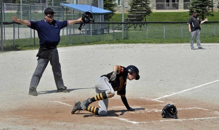 Wilson Babineau is safe at home during a game in Thornbury (supplied photo)