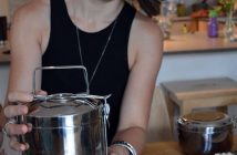 This is a popular contraption in the MacKay household. It's stainless steel and has three bowls that all slide out easily.
