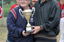 Coach Gunnar Muller (right) accepts the trophy