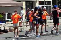 The water station on Main Street offered water, Gatorade and pretzels to athletes
