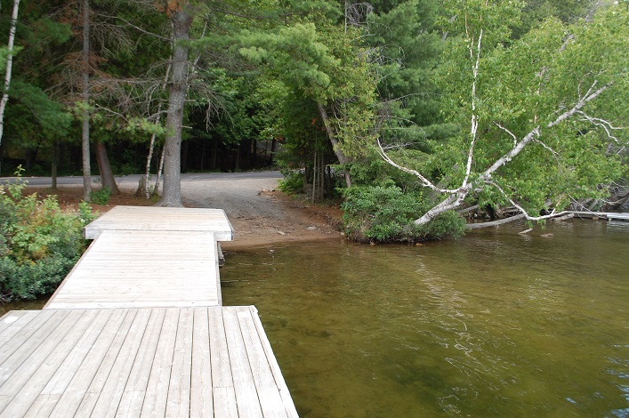 A view of the public boat launch at 4088 South Portage Rd from the adjacent dock