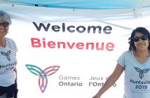 Fran Coleman (left) and Sheri Renaud chat up volunteer opportunities for the upcoming Huntsville 2019 Ontario 55+ Winter Games (Photo: Dawn Huddlestone)