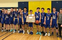Seth Cooper (seventh from left) with the HHS Junior Boys AA basketball team after they won the 2018 GBSSA finals (supplied photo)