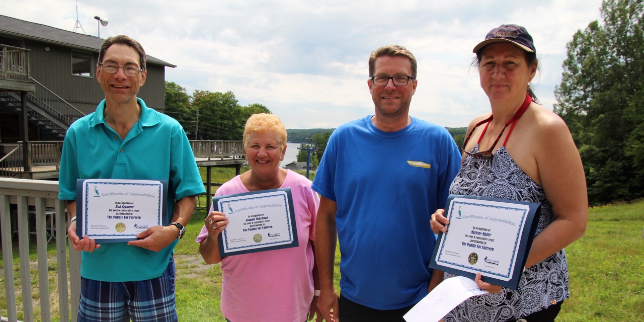 This year’s top fundraisers are (from left) Rob Seymour, Jeannie McLennan, The Stilwell Family, represented by Chris Stilwell, and Marlene Müller.