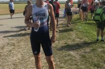 Ian Markham at the triathlon finish line at the 2018 Ontario Summer Games (Photo: Janet Markham)