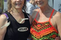 Friends Marilyn Parsons (left) and Jill Dunford have participated in every Swim for Hospice