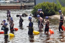 The 2018 Swim for Hospice 2km swimmers prepare for their swim