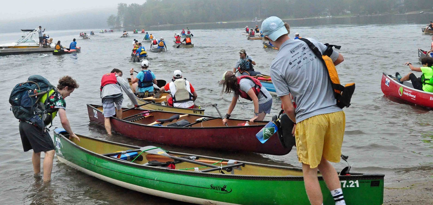 Tandem racers in the Algonquin Outfitters Muskoka River X paddle out into Peninsula Lake from Hidden Valley Resort (Photo: Cheyenne Wood)