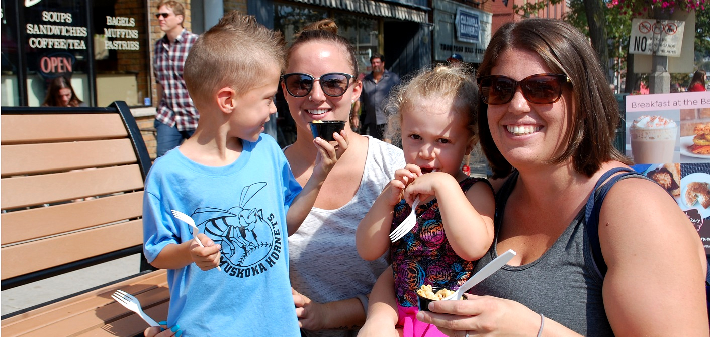 (From left) Callum Frame, Danielle MacKenzie, Taylor Frame and Reva Frame enjoy Main St. Local’s Creole Style Mac and Cheese with Crab and Bacon
