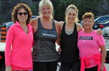 (From left) Lorraine Van Luit, Chrissy Veltman, Amy Harkness, and Judy Smith from Motivations Fitness led the warm up