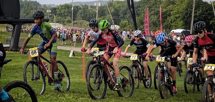 Cole Punchard (in green helmet) at the Ontario Cup Provincial Championships (Photo: Deanna Galt)