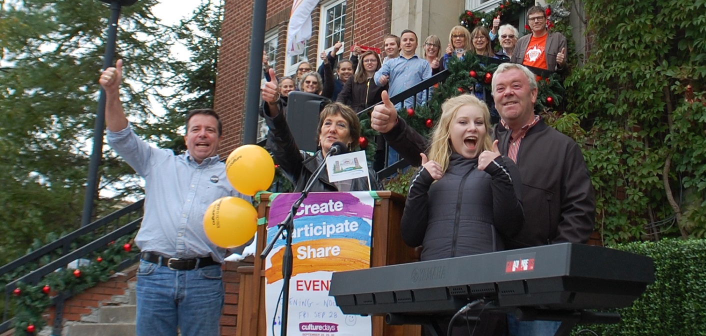 Briar Summers (front) kicks off Culture Days on the steps of Town Hall along with councillors (from left) Bob Stone, Nancy Alcock and Jason FitzGerald