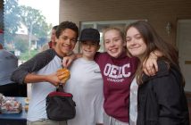 (From left) Students Patrick Ferrier, Braeden Horvath-Thompson, Morgan McCartney and Laura Flynn love The Door's free lunch