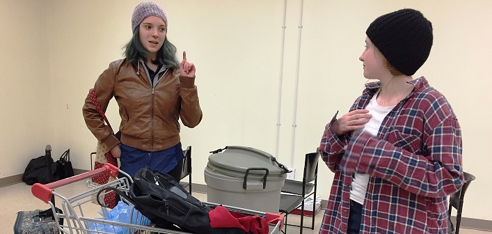 Meeda Berg (left) as Louise and Hope Mackinnon as Danny in HTC rehearsal for Danny, King of the Basement (supplied)