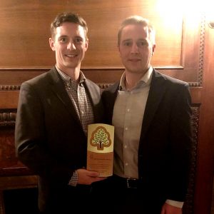 Michael Churchman, general manager, and Gareth Cockwell, managing director at Limberlost Forest and Wildlife Reserve with the reserve's FSC Leadership Award (Photo courtesy of Gareth Cockwell)
