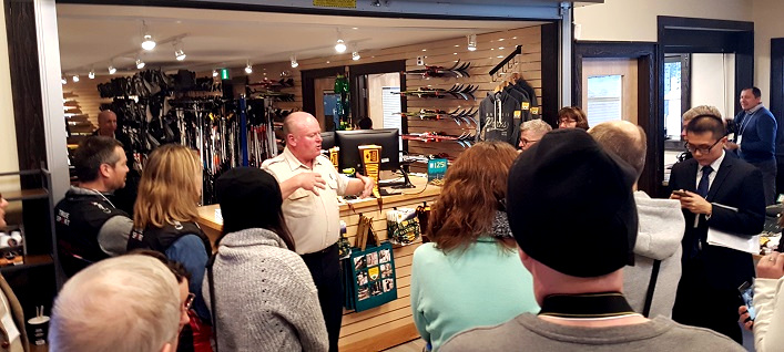 John Leadston explains some of the features of the new visitor centre during a tour of the facility