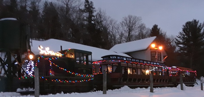 The Portage Flyer is festively lit for its annual, magical trip to Santa’s cabin (Doppler file photo)