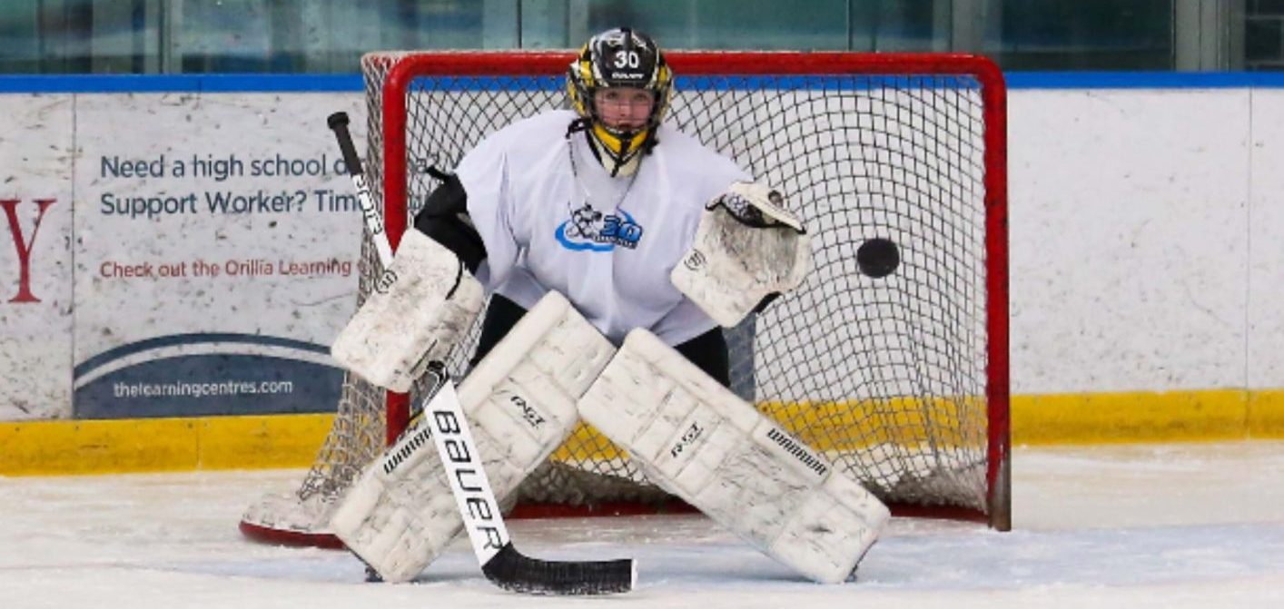 Charley Wing at a goalie camp in Orillia hosted by goalie coach Dan Spence of 360 Goaltending (Photo: Tracy Fowler, Family Tree Photography)