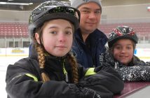 (From left) Emily, Tom and Megan Kotyk from Hamilton ON were on skates for the first time this year