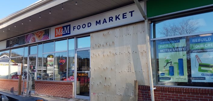 A car drove into the front of M&M Market on Feb. 4, 2019