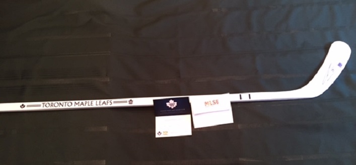 This Toronto Maple Leafs stick is among the items up for bidding in the silent auction at the annual Knights of Columbus hockey tournament (supplied)