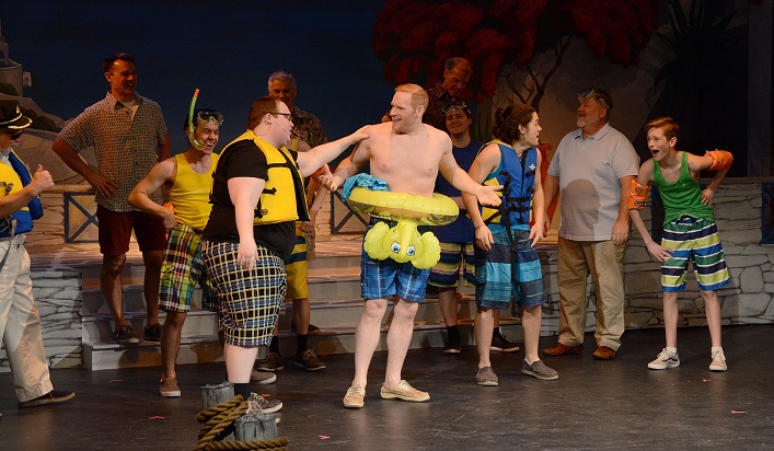 Patrick Dempsey (foreground, left) and Tim Luthier play xxx and Sky in the Muskoka OnStage production of Mamma Mia! (supplied)