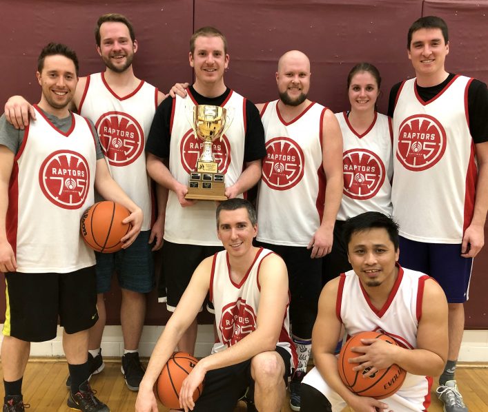 Raptors 705 Unity Group Financial (back from left) Blake Dietrich, Scott Barker, Cooper Schnurr, Nathan Jenner, Heather Payne, Charles Hancock; (front from left) Ben Fuller, Jimmy Orlanda, and (missing from photo) Mike Harrower (supplied)