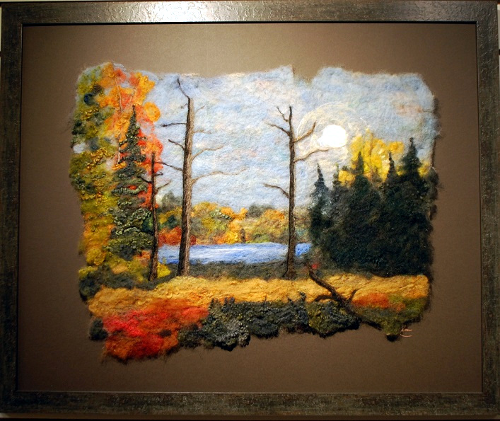 Limberlost 28x23 watercolour with wool by Pam Carnochan