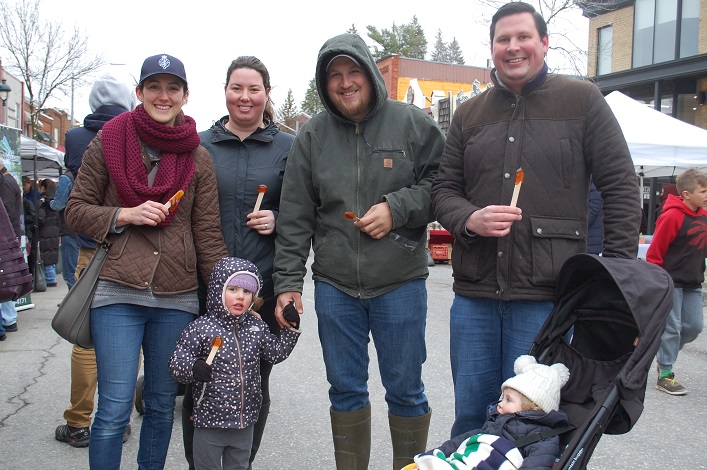 (Back from left) Alison Marsh, Kathleen Paschalis, Frank Horvat, Chris Marsh; (front from left) Evelyn Marsh and Madeleine Marsh enjoy sweet maple taffy