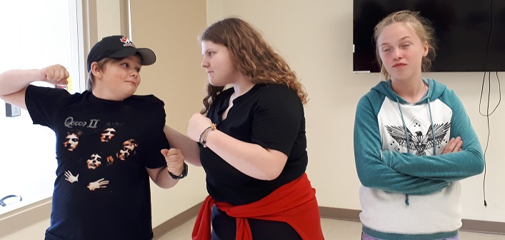 (From left) Zachary Fedoun, Shelbie Schumacher, and Kelsey Kidd in rehearsal for Fantastic Mr. Fox (supplied)