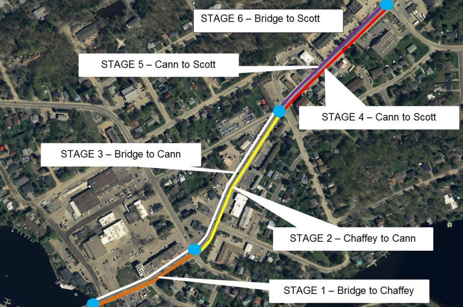 Planned stages for construction on King William Street in 2019 and 2020. (Image: District of Muskoka)