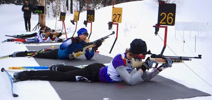 Phoenix Varieur shooting at a biathlon event in Valcartier, Quebec in January 2019 where he place second (Photo courtesy of Mike Varieur)