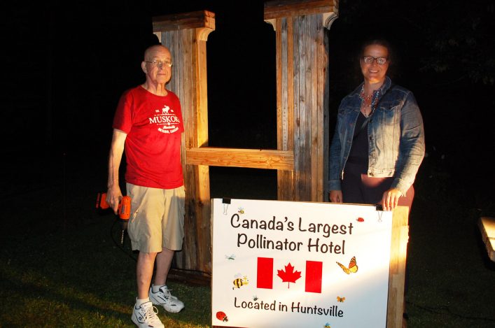 Pollinator educators Earl and Sarah Dobec were ready to spread the word about the utter importance of bees, and brought a pollinator hotel with them.