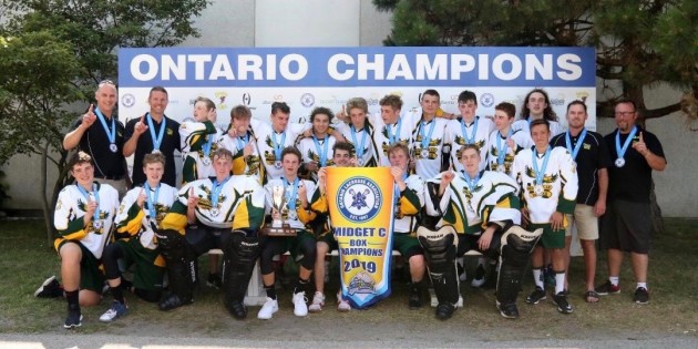 Moose Delaney’s Midget box lacrosse team players are Provincial champions