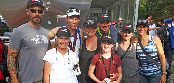 Mark Sinnige (third from left) with family and friends at the Mont-Tremblant Ironman