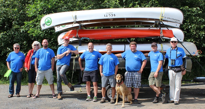 Some of the many Paddle for Fairvern volunteers (from left) Rob Wilkinson, Jane Hunt, Sean Smith, Scott Parsons, Paul Stevens, Jeff Taylor, Salo the dog, Josh Moore, Robert Edmonstone, and photographer Ken Morrison