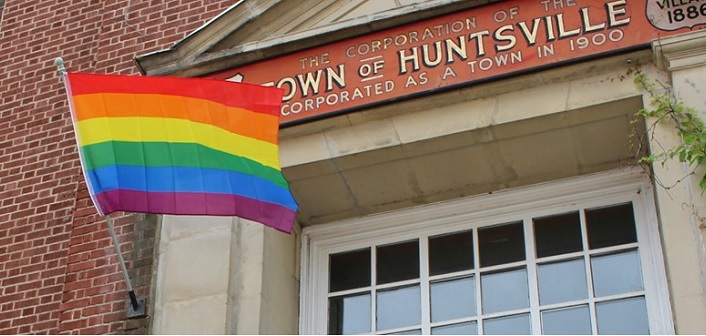 Pride flag at Huntsville Town Hall