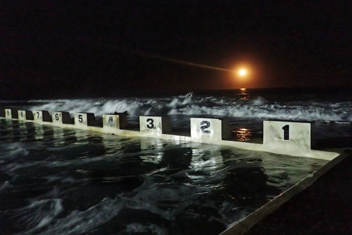Harvest moon at the Ocean Baths (supplied)
