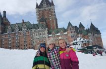 (From left) Daniel, Ella, and Sophie at Fairmont Le Château Frontenac in Quebec City (supplied)