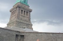(Clockwise from back left) Kathryn, Shannon, Ella, Daniel and Sophie at New York's Statue of Liberty (supplied)