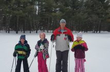 (From left) Daniel, Ella, Shannon and Sophie cross-country skiing at Arrowhead (supplied)