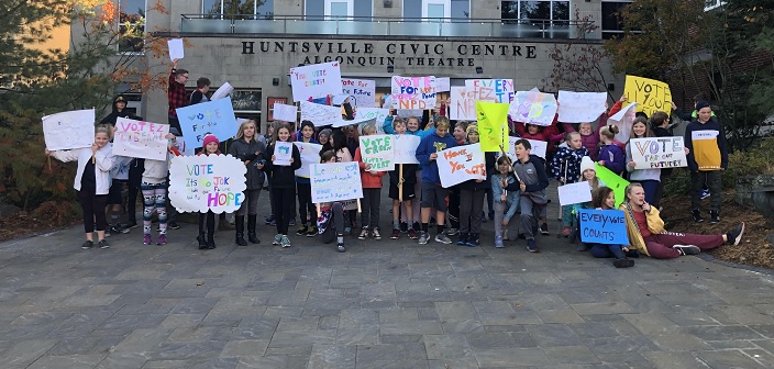 Students from the grade 5/6 classes of Mme Campbell, Mme Thatcher, and Mme Janelle at HPS participated in Student Vote 2019 (supplied)