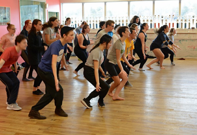 Members of the Newsies cast in rehearsal (supplied)
