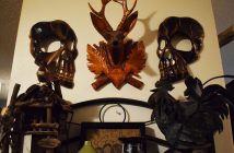 The skulls came from Cuba more recently and the wooden deer from Ukraine many decades ago.