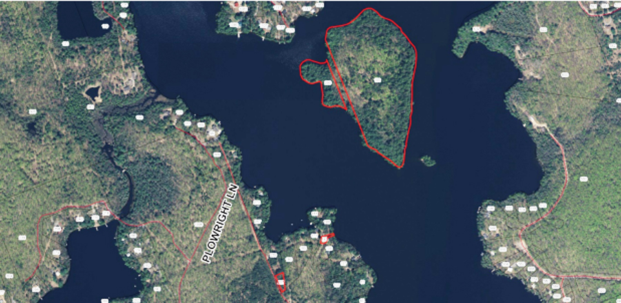 The Treasure Island lots are delineated in red (Town of Huntsville)